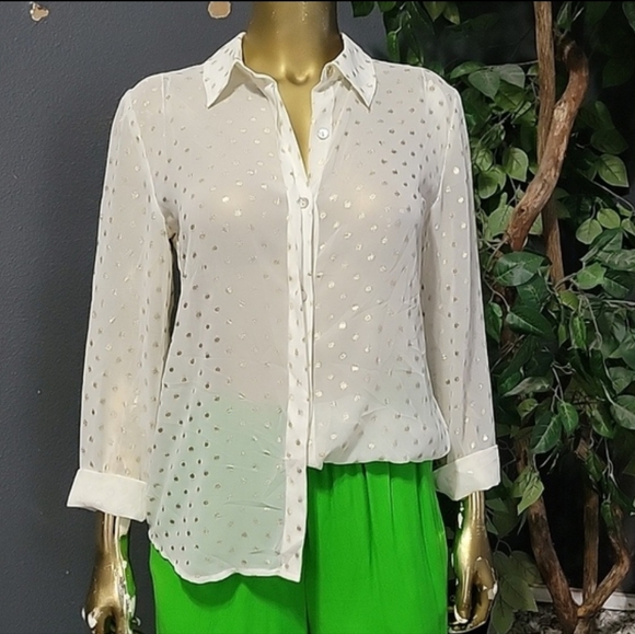 NWT Chicos Metallic Dot Tresa Button Up Top Size 0 Size 4/6 - Picture 7 of 7